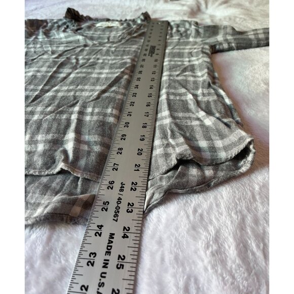 Cloth & Stone Anthropologie Gray Plaid Long Sleeve Ruffle Collar V-Neck Top XS - Picture 6 of 7